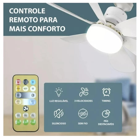 Ventilador de Teto de bocal com Luz LED